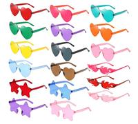 XUNIVERS 18 PCS Gafas de Fiesta,Gafas de sol sin montura con forma de corazón/estrella Llamas de Fuego,Gafas de Fiesta de Color,Para Fiesta Temática de Baile de Carnaval Cumpleaños