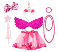 XUNIVERS 7 Pcs Disfraz Unicornio Niña,Conjunto de Cosplay de Unicornio,Varita Mágica, Pinza para el pelo con lazo,Disfraces de Fiesta de Unicornio,Disfraz de Princesa para Halloween Navidad Carnaval