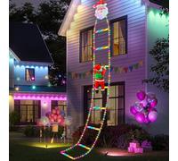 XUNIVERS Guirnalda de luces LED de Papá Noel,Papá Noel en Escalera Decoración Navideña,8 Modos Luz de Decoración Navideña,para exteriores, jardín,Luces Navidad Exterior para Interiores (Blanco Cálido)