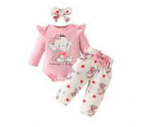 xuntao Bebé Niña Conjuntos Recién Nacido Manga Larga Ruffle Romper Top Floral Pantalones Largos Diadema 3Pcs Ropa Set Toddler Jumpsuit Bodysuit Rosa 12-18 Meses