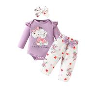 xuntao Bebé Niña Conjuntos Recién Nacido Manga Larga Ruffle Romper Top Floral Pantalones Largos Diadema 3Pcs Ropa Set Toddler Jumpsuit Bodysuit Purple 6-9 Meses