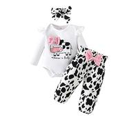 xuntao Bebé Niña Conjuntos Recién Nacido Manga Larga Ruffle Romper Top Floral Pantalones Largos Diadema 3Pcs Ropa Set Toddler Jumpsuit Bodysuit Blanco Toro 6-9 Meses