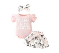 xuntao Conjunto Ropa Bebe Niña Vestidos Algodon Mono De Manga Corta +Pantalón de Floral+Banda para 0-18 Meses Rosa 9-12 Meses