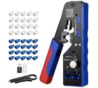 XUNTOP Crimpadora RJ45 Herramienta de Crimpado para Cat5 Cat6 Cat6a Cat7 Ethernet Kit de Herramienta de Engaste RJ45 con 20 Conectores Cat6 Perforados Chapados en Oro, 20 Fundas Azules