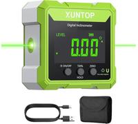 XUNTOP Inclinometro Digital con Láser Verde 4x90° Caja de Nivel Digital con Magnético Fuerte de 4 Lados Buscador de Ángulos Recargable con Pantalla LCD VA para Carpintería Construcción