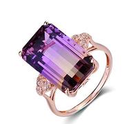 Xunuo - Anillo de compromiso para mujer, chapado en oro rosa de 18 quilates, piedra esmeralda morada, corte cojín, turmalina