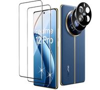 Xunzii 3D Protector de Pantalla para Realme 12 Pro/12 Pro Plus/12 Pro+ 5G y Negro Protector Lente Cámara [2+2 Piezas], Vidrio Cristal Templado Antiarañazos, Sin Burbujas, Dureza 9H, Transparente