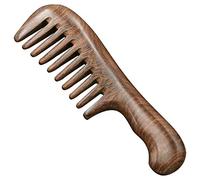 Xuodawer Peine de Dientes Anchos de SáNdalo Peine de Madera de Dientes Gruesos PortáTil de Pelo Rizado Herramienta de Masaje Capilar Gruesa