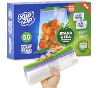 XupZip Bolsas de almacenamiento de alimentos de primera calidad, a prueba de fugas, reutilizables, herméticas, resistentes y de plástico, sin BPA Plástico Medio Galón / 2.27L - 50 Bolsas