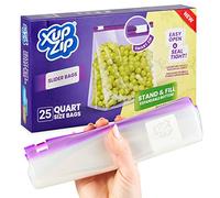 XupZip Bolsas para congelar alimentos de primera calidad | Reutilizables, de plástico resistente | Cierre inteligente hermético y a prueba de fugas | Sin BPA, Plástico Cuarto - 1L