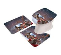 XUQEAYWD Funda Navideña para Asiento De Inodoro | Cubierta para Tapa de Inodoro de Decoración Navideña,Escena Decorativa Antideslizante para Casa Dormitorio Apartamento Hotel Casa Alquilada