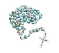 XuQiZZpp Collar de rosario católico con colgante de cruz de oración, marcas religiosas, cadena para el cuello para mujer, 9*6*1cm, Vidrio