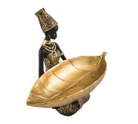 XuQiZZpp Figura étnica africana de mujer, bandeja de almacenamiento de resina decorativa, adorno de escritorio para decoración del hogar