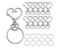XuQiZZpp Juego de 10 cierres de langosta de corazón con anillos para llavero, elegante acabado antiguo, suministros para hacer joyas