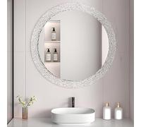 XUQQU Espejo De Pared Round De Cristal para Decoración del Hogar, Espejo De Baño Colgante con Diamantes, Espejos De Maquillaje HD para Dormitorio, Sala De Estar Y Pasillo(Blanca,60cm/23.6in)