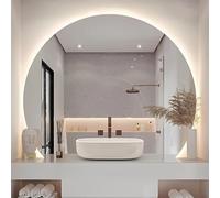 XUQQU Espejo LED para Baño, Espejo Maquillaje Round con Retroiluminación Y Forma De Media Moon, Espejos Inteligentes Antivaho con Iluminación, 3 Colores, Brillo Regulable(Cut Down,60cm/23.6in)