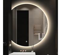 XUQQU Espejo LED para Baño, Espejo Maquillaje Round con Retroiluminación Y Forma De Media Moon, Espejos Inteligentes Antivaho con Iluminación, 3 Colores, Brillo Regulable(Cut Left,70cm/27.5in)