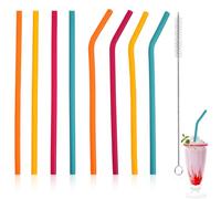 XURJUMI 8 Piezas Pajitas Reutilizables con Cepillitos - Sin BPA Pajitas Coloreadas Curvados para Stanley Tazas 20/16/12 Oz, Pajitas de silicona Evitar la Decoloración de Los Dientes