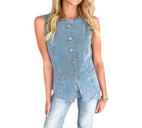 XUSAI Light blue,XL,Chaleco vaquero para mujer, chaleco vaquero informal sin mangas para negocios, top vaquero, conjunto vaquero de verano