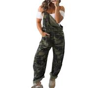 XUSAI Mono Vaquero de Ajuste Holgado para Mujer, Mono Vaquero de Camuflaje con Tirantes Ajustables y Dobladillo Enrollado a la Moda con Bolsillos,Verde,XL