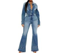 XUSAI Mono Vaquero para Mujer, Manga Larga, elástico, Ajustado, Cintura Alta, Pierna Ancha, Estilo Casual de otoño