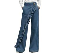 XUSAI Pantalones Vaqueros de Cintura Alta y Pierna Recta para Mujer, Pantalones Elegantes Informales de Negocios, Pantalones Vaqueros envolventes de retales a la Moda,Dark Blue,M
