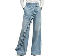 XUSAI Pantalones Vaqueros de Cintura Alta y Pierna Recta para Mujer, Pantalones Elegantes Informales de Negocios, Pantalones Vaqueros envolventes de retales a la Moda,Light Blue,L