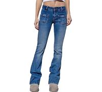 XUSAI Pantalones Vaqueros de Tiro bajo Vintage Y2k para Mujer con Corte de Bota y Diamantes de imitación de Estrella,Azul,M