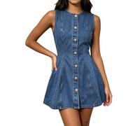 XUSAI Vestido Vaquero para Mujer, sin Mangas, Sexy, Ajustado, Vestido Vaquero, Vestidos Cortos de Verano para Mujer,Azul,XS