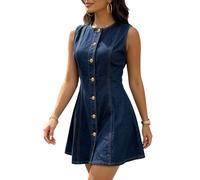 XUSAI Vestido Vaquero para Mujer, sin Mangas, Sexy, Ajustado, Vestido Vaquero, Vestidos Cortos de Verano para Mujer,Dark Blue,XS
