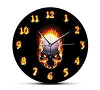 XUSANSHI 30 cm Reloj de Pared Demon Skull In Fire con números ardientes Reloj de Pared Moderno Heavy Metal Flaming Hell Death Skull Reloj de Pared Halloween Horror Art