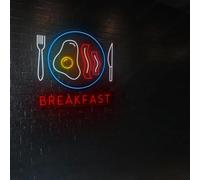 Xusdamyj Cartel de neón para desayuno con huevos, tocino y plato, con luces LED, con tenedor, cuchillo, huevos y tocino, decoración para restaurante, bistró, cocina del hogar