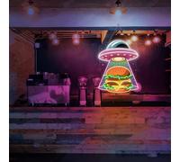 Xusdamyj Hamburger UFO Neon Cartel Alien Secuestro Divertido Burger Luz para Diner Cafe Bar Decoración Espacial Food Art LED Pantalla de Pared Regalo para los amantes de la comida