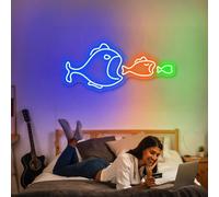 Xusdamyj Letrero de neón de peces decoración LED mar arte luz signo LED logo marinero pared decoración cartel fiesta habitación decoración grande peces pequeños dormitorio neón