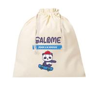 Xusilimo Bolsa de Merienda Infantil Personalizada con Nombre - Algodón Natural, Cierre de Cordón, Reutilizable y Lavable, Ideal para el Colegio - Bolsita de almuerzo (Panda)