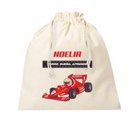 Xusilimo Bolsa de Merienda Infantil Personalizada con Nombre - Algodón Natural, Cierre de Cordón, Reutilizable y Lavable, Ideal para el Colegio - Bolsita de almuerzo (Coche)