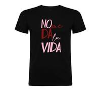 Xusilimo Camiseta Personalizada Unisex de Algodón - Regalo Original No me da la Vida - A Todo Color - Mujer y Hombre - Regalos Personalizados (FR/ES, Letras, M, Regular, Regular, Negro)