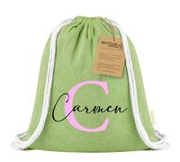 Xusilimo Mochila Infantil de Cuerdas en Algodón Reciclado, Ligera y Resistente, Perfecta para Niños, Vuelta al cole, Diseño Iniciales (Inicial + Nombre, Verde)