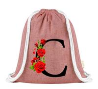 Xusilimo Mochila Infantil de Cuerdas en Algodón Reciclado, Ligera y Resistente, Perfecta para Niños, Vuelta al cole, Diseño Iniciales (Inicial con Flor, Rojo)