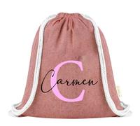 Xusilimo Mochila Infantil de Cuerdas en Algodón Reciclado, Ligera y Resistente, Perfecta para Niños, Vuelta al cole, Diseño Iniciales (Inicial + Nombre, Rojo)