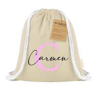 Xusilimo Mochila Infantil de Cuerdas en Algodón Reciclado, Ligera y Resistente, Perfecta para Niños, Vuelta al cole, Diseño Iniciales (Inicial + Nombre, Natural)