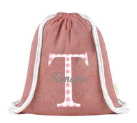 Xusilimo Mochila Infantil de Cuerdas en Algodón Reciclado, Ligera y Resistente, Perfecta para Niños, Vuelta al cole, Diseño Iniciales (Inicial Vichy, Rojo)