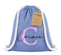 Xusilimo Mochila Infantil de Cuerdas en Algodón Reciclado, Ligera y Resistente, Perfecta para Niños, Vuelta al cole, Diseño Iniciales (Inicial + Nombre, Azul)