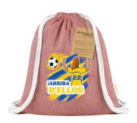 Xusilimo Mochila Infantil de Cuerdas en Algodón Reciclado, Ligera y Resistente, Perfecta para Regalos, Colegio y Excursiones, Diseño Único para amantes de futbol (Las Palmas, Rojo, Chica)