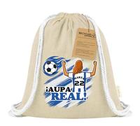 Xusilimo Mochila Infantil de Cuerdas en Algodón Reciclado, Ligera y Resistente, Perfecta para Regalos, Colegio y Excursiones, Diseño Único para amantes de futbol (La Real, Natural, Chica)