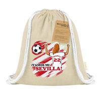 Xusilimo Mochila Infantil de Cuerdas en Algodón Reciclado, Ligera y Resistente, Perfecta para Regalos, Colegio y Excursiones, Diseño Único para amantes de futbol (Sevilla, Natural, Chica)