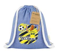 Xusilimo Mochila Infantil de Cuerdas en Algodón Reciclado, Ligera y Resistente, Perfecta para Regalos, Colegio y Excursiones, Diseño Único para amantes de futbol (Villareal, Azul, Chica)
