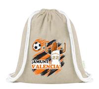 Xusilimo Mochila Infantil de Cuerdas en Algodón Reciclado, Ligera y Resistente, Perfecta para Regalos, Colegio y Excursiones, Diseño Único para amantes de futbol (Valencia, Natural, Chica)