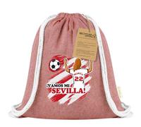 Xusilimo Mochila Infantil de Cuerdas en Algodón Reciclado, Ligera y Resistente, Perfecta para Regalos, Colegio y Excursiones, Diseño Único para amantes de futbol (Sevilla, Rojo, Chica)