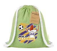 Xusilimo Mochila Infantil de Cuerdas en Algodón Reciclado, Ligera y Resistente, Perfecta para Regalos, Colegio y Excursiones, Diseño Único para amantes de futbol (Madrid, Verde, Chica)